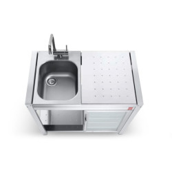 Table Oasi 97 Ice avec Réfrigérateur d'Extérieur, évier et mitigeur - Plancha PLANET