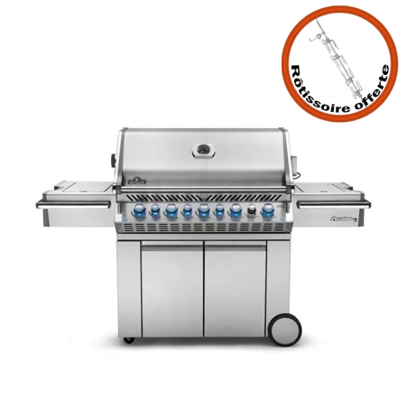 Barbecue Gaz Naturel Pro 665 4 Bruleurs + Sizzle Lateral + Fumoir + rôtissoire offerte