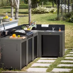 Vue extérieure Plateau D'Angle Gris Modulo Cuisine + Crédence