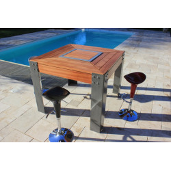 Table Brasero KUB Acier en Bois Exotique surélevé
