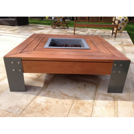 Table Brasero KUB Acier en Bois Exotique 130 x 130 cm