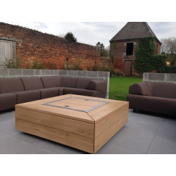 Table Brasero KUB classic en Bois Exotique 110 x 110 cm fermé