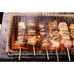 Barbecue Japonais Konro Stove en action avec brochettes yakitori