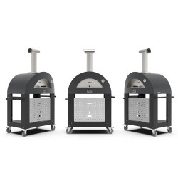 Four Bois Moderno 2 Pizze Gris Ardoise sur chariot vue face droit gauche