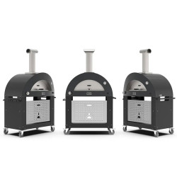 Four Hybride Moderno 3 Pizze Gris Ardoise vue universelle sur chariot