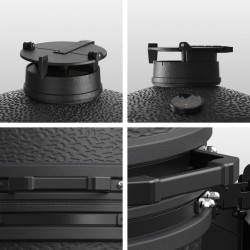 Barbecue Kamado PRO LARGE ALPINE GREEN zoom sur cheminée, poignée et cerclage