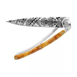 Couteau DEEJO 37G Miroir - Tortue claire Polynesien