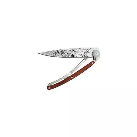 Couteau DEEJO Titane 37G - Bois Corail - Scene de Chasse