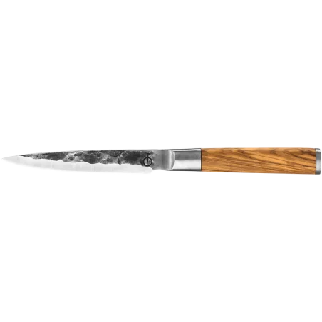 Couteau Universel Manche Bois Olivier 12,5cm Martelé FORGED