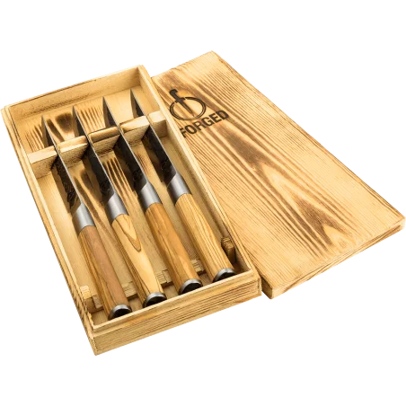 Coffret 4 Couteaux à Steak Martelés Bois Olivier FORGED