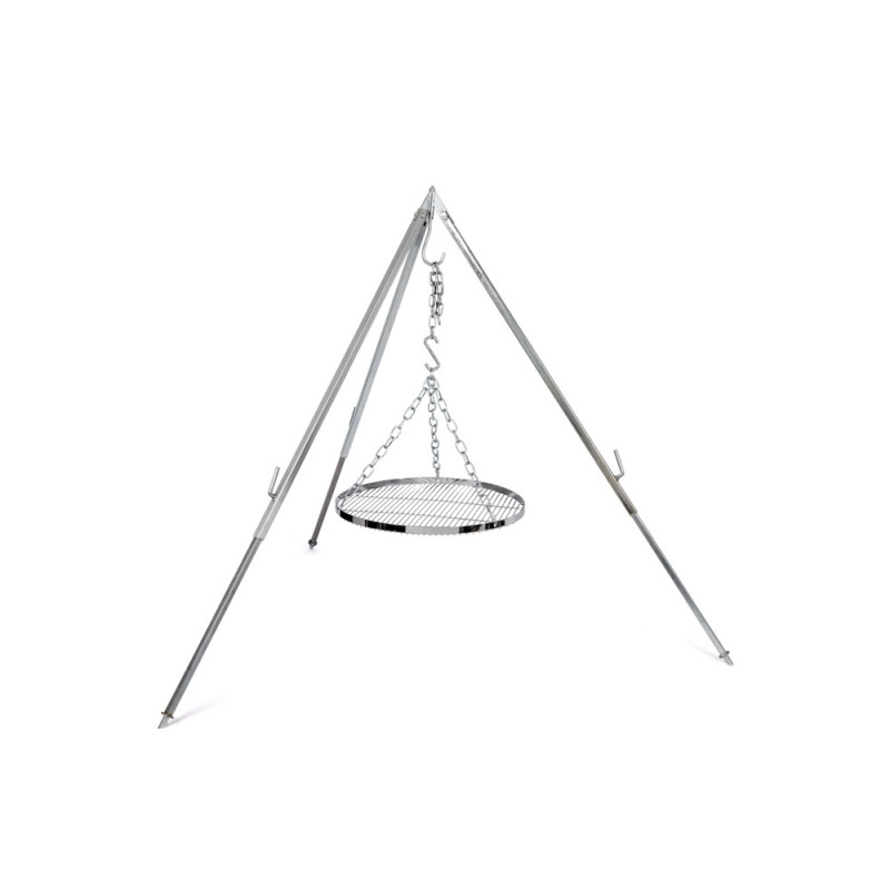 Barbecue rond avec plaque de cuisson et de gril en acier et planche en bois Barbecue rond avec plaque de cuisson et de gril en acier et planche en bois