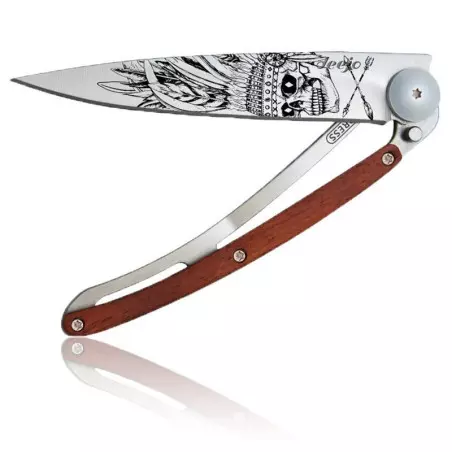Couteau DEEJO Tatoo 37G - Indian Skull - Bois Corail