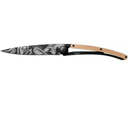Couteau DEEJO Tatoo Black 37G - Serpent - Genevrier