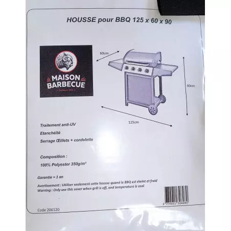 Housse pour Barbecue Gaz L 125 x 60 x H90cm