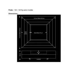 Dimensions Table Brasero KUB en Bois Exotique avec Niche 150 x 150 cm