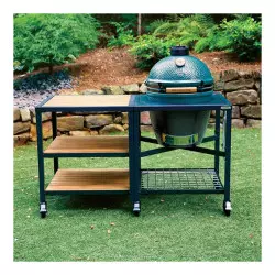 Extension Avec 3 Plateaux Acacia + 4 Roulettes BIG GREEN EGG