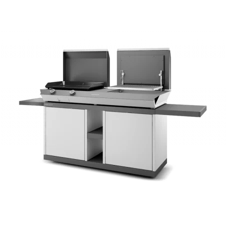 Combi Plancha 60 Gril 60 Acier Noir & Gris sur chariot